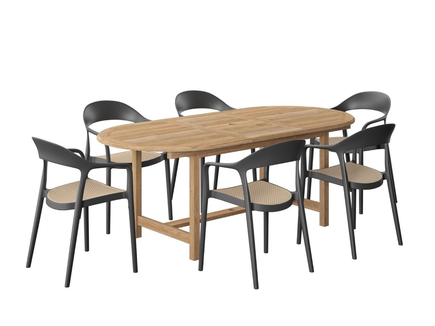 Amazonia Cane Outdoor Extendable Dining Table and 6 Chairs, , large