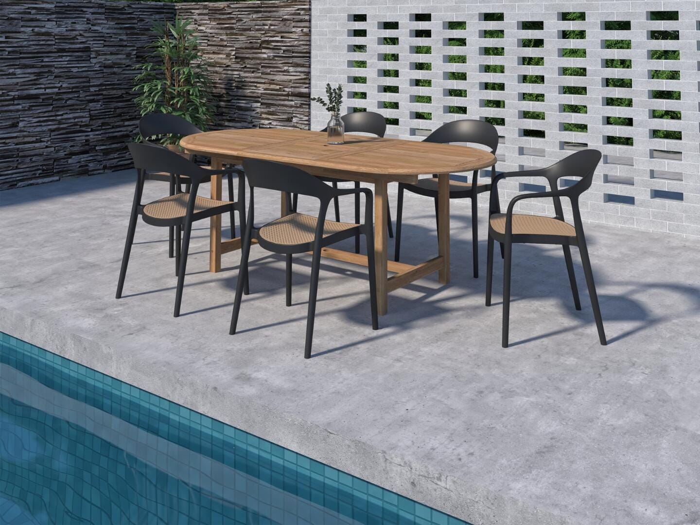 Amazonia Cane Outdoor Extendable Dining Table and 6 Chairs, , large
