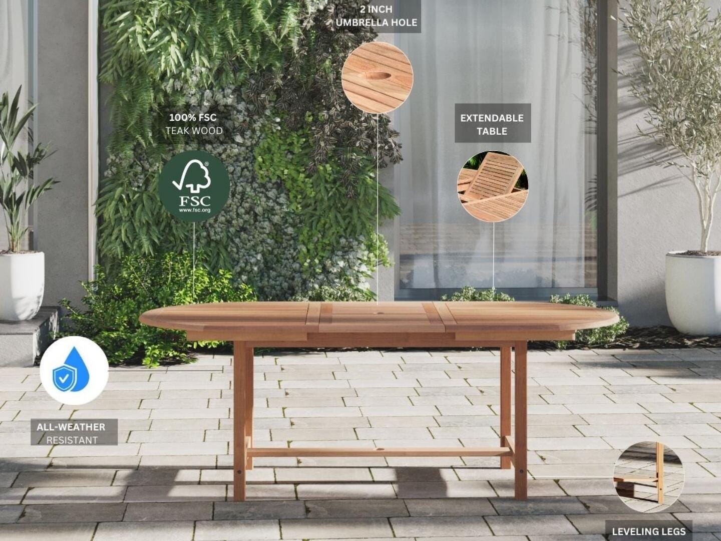 Amazonia Cane Outdoor Extendable Dining Table and 6 Chairs, , large
