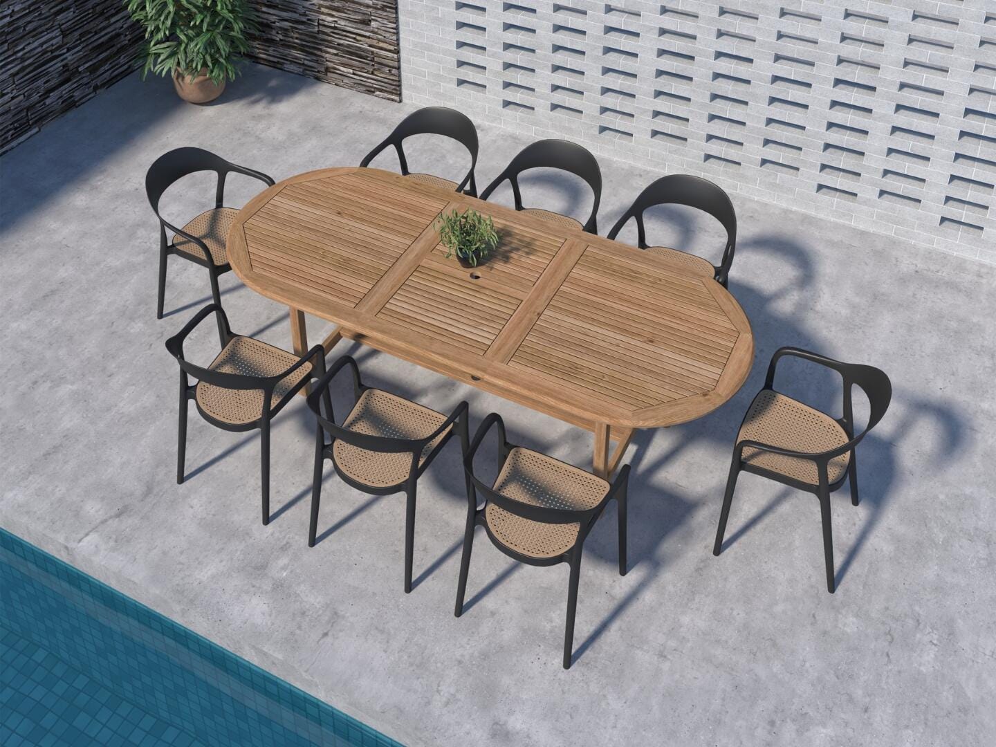 Amazonia Cane Outdoor Extendable Dining Table and 8 Chairs, , rollover