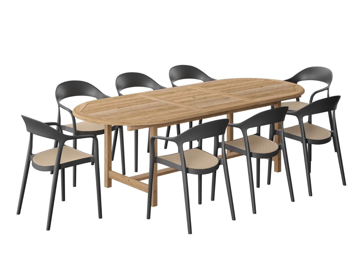 Amazonia Cane Outdoor Extendable Dining Table and 8 Chairs, , large