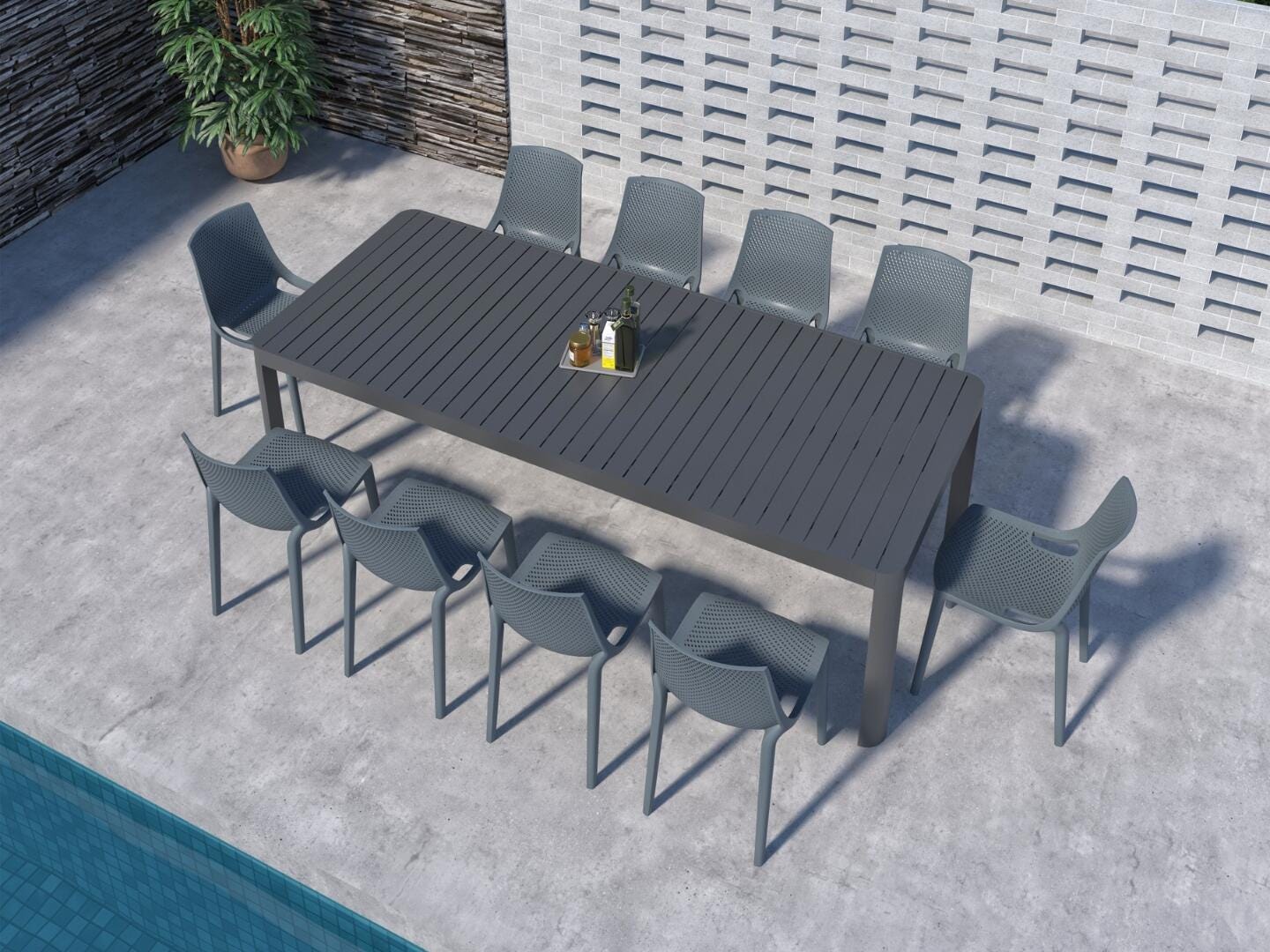 Amazonia Lisa Outdoor Extendable Dining Table and 10 Chairs, Gray/Black, rollover