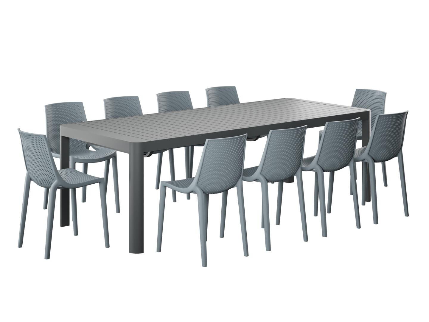 Amazonia Lisa Outdoor Extendable Dining Table and 10 Chairs, Gray/Black, large