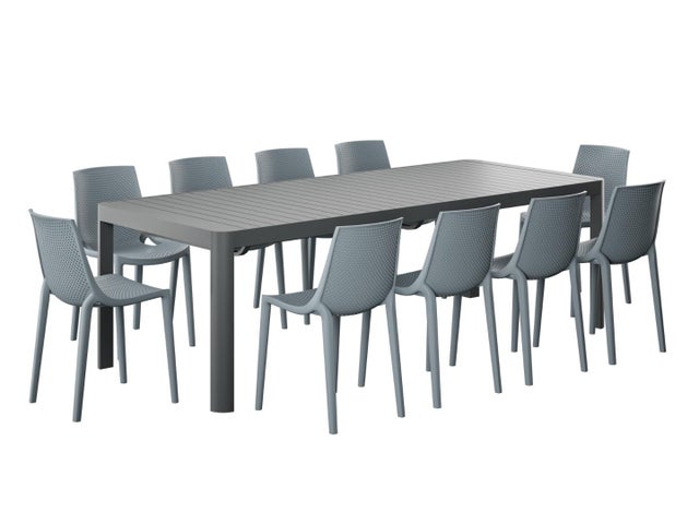 Amazonia Lisa Outdoor Extendable Dining Table and 10 Chairs, Gray/Black