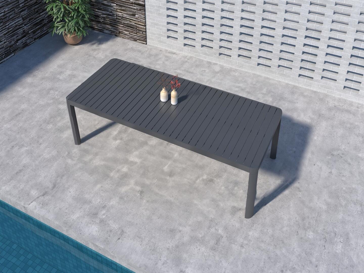 Amazonia Lisa Outdoor Extendable Dining Table and 10 Chairs, Gray/Black, large