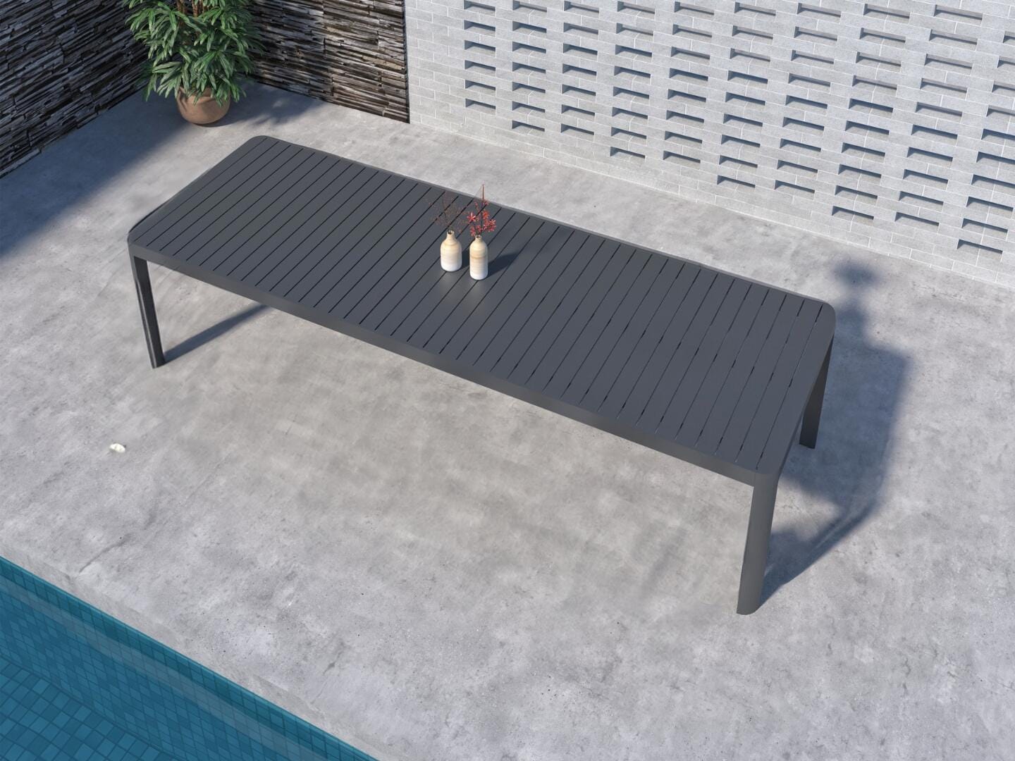 Amazonia Lisa Outdoor Extendable Dining Table and 10 Chairs, Gray/Black, large