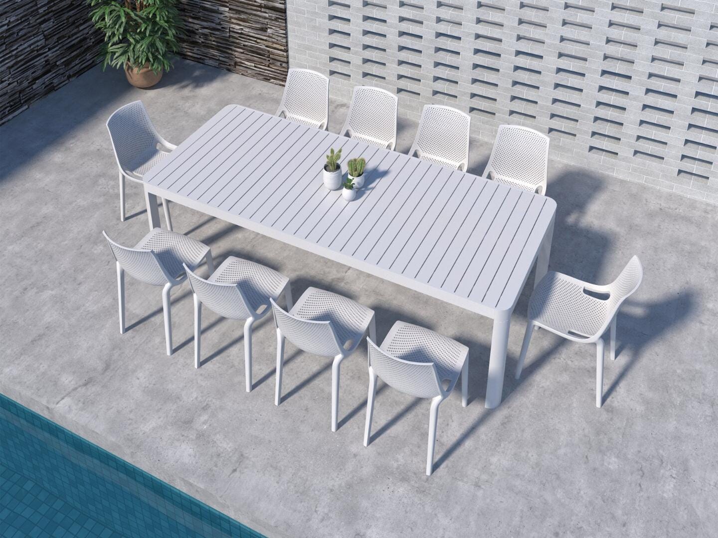 Amazonia Lisa Outdoor Extendable Dining Table and 10 Chairs, White, rollover