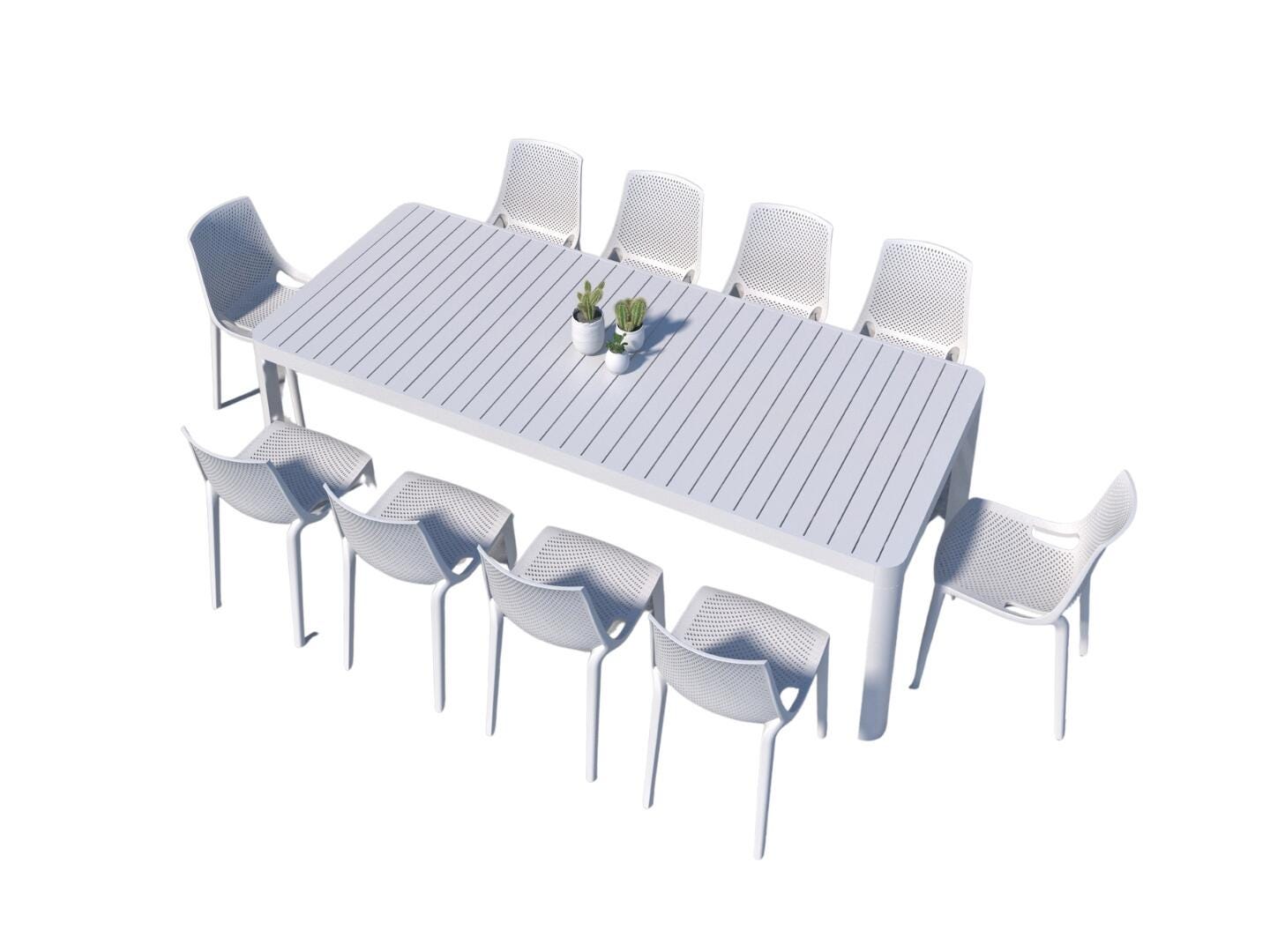 Amazonia Lisa Outdoor Extendable Dining Table and 10 Chairs, White, large