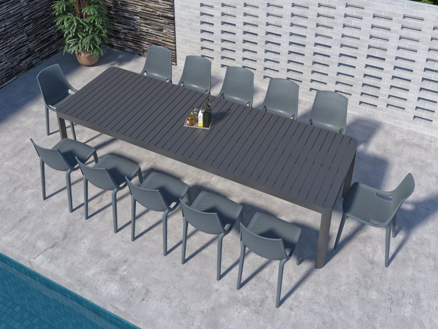 Amazonia Lisa Solid Outdoor Extendable Dining Table and 12 Chairs, Gray/Black, rollover