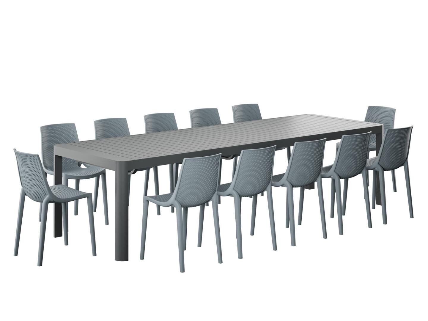 Amazonia Lisa Solid Outdoor Extendable Dining Table and 12 Chairs, Gray/Black, large