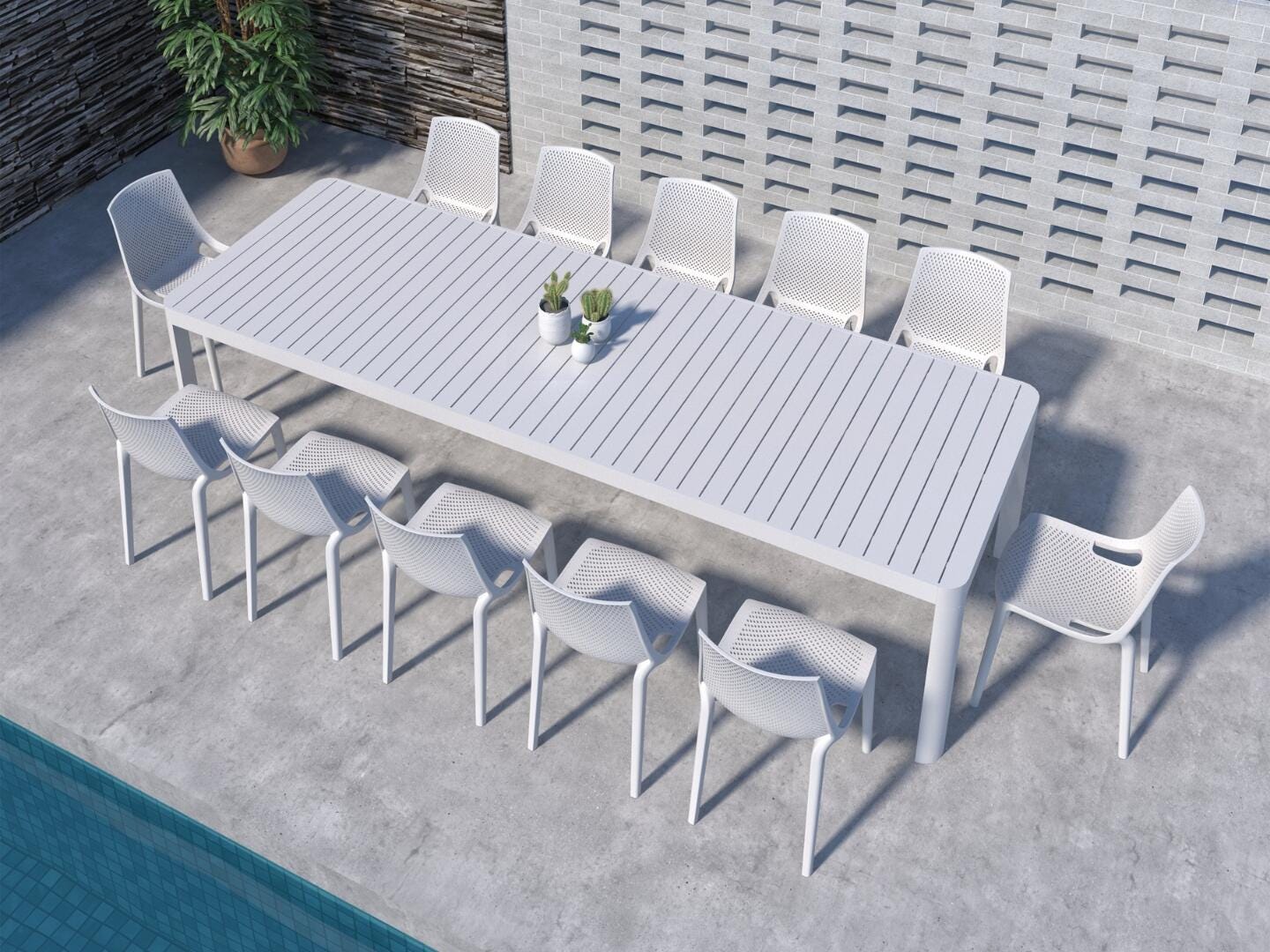 Amazonia Lisa Solid Outdoor Extendable Dining Table and 12 Chairs, White, rollover