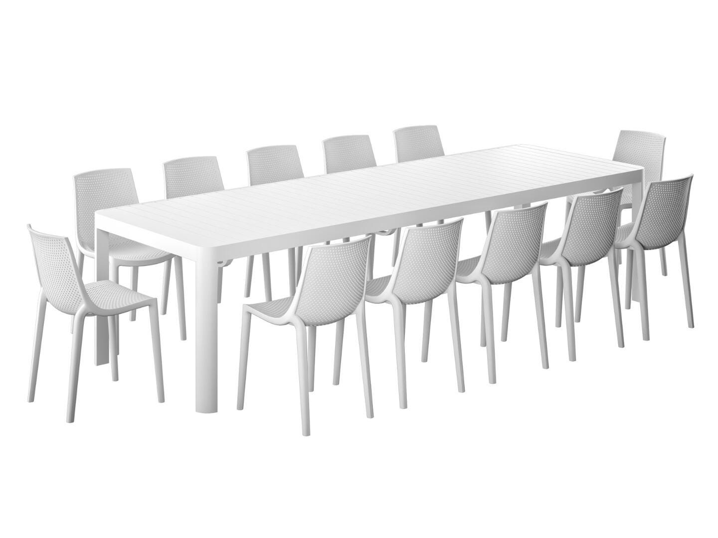 Amazonia Lisa Solid Outdoor Extendable Dining Table and 12 Chairs, White, large