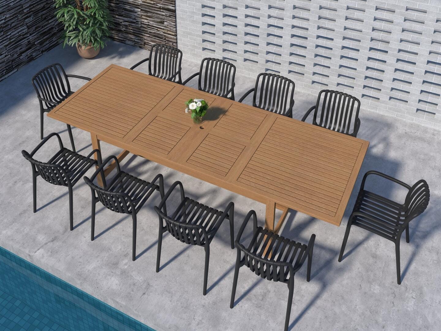 Amazonia Rumi Outdoor Extendable Dining Table and 10 Chairs, Black/Brown, rollover