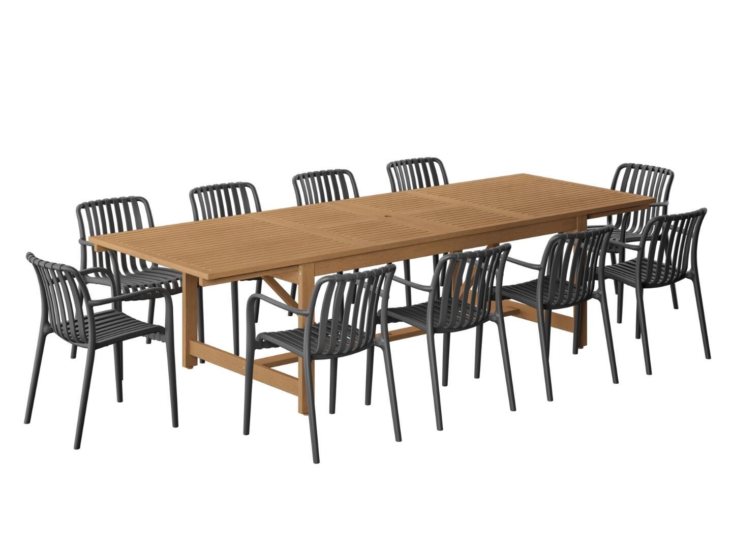Amazonia Rumi Outdoor Extendable Dining Table and 10 Chairs, Black/Brown, large