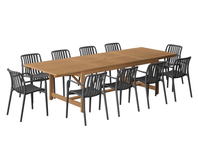 Amazonia Rumi Outdoor Extendable Dining Table and 10 Chairs, Black/Brown