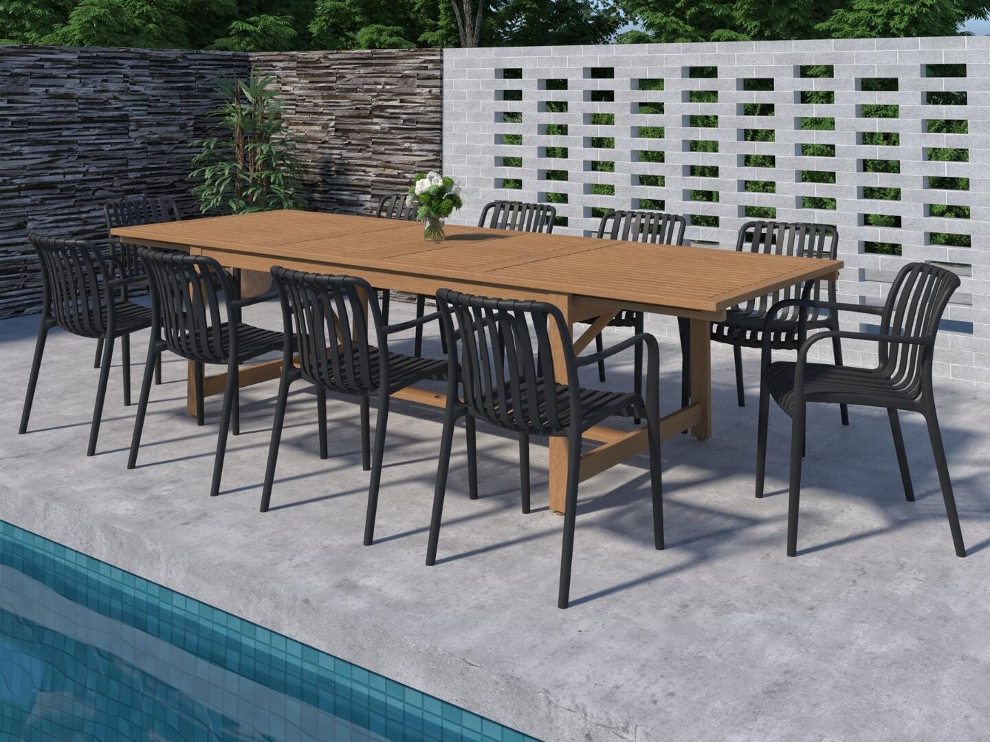 Amazonia Rumi Outdoor Extendable Dining Table and 10 Chairs, Black/Brown, large