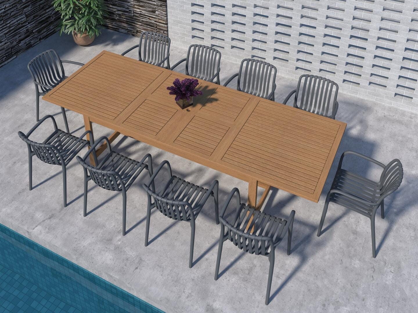 Amazonia Rumi Outdoor Extendable Dining Table and 10 Chairs, Gray/Brown, rollover