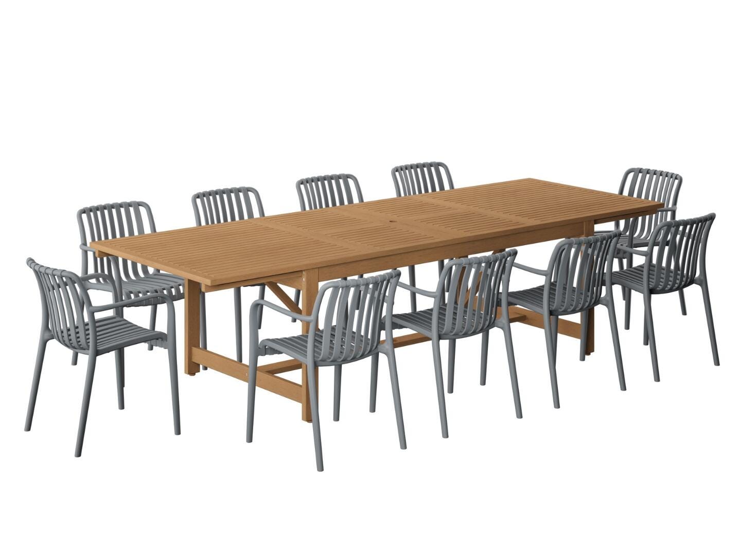 Amazonia Rumi Outdoor Extendable Dining Table and 10 Chairs, Gray/Brown, large