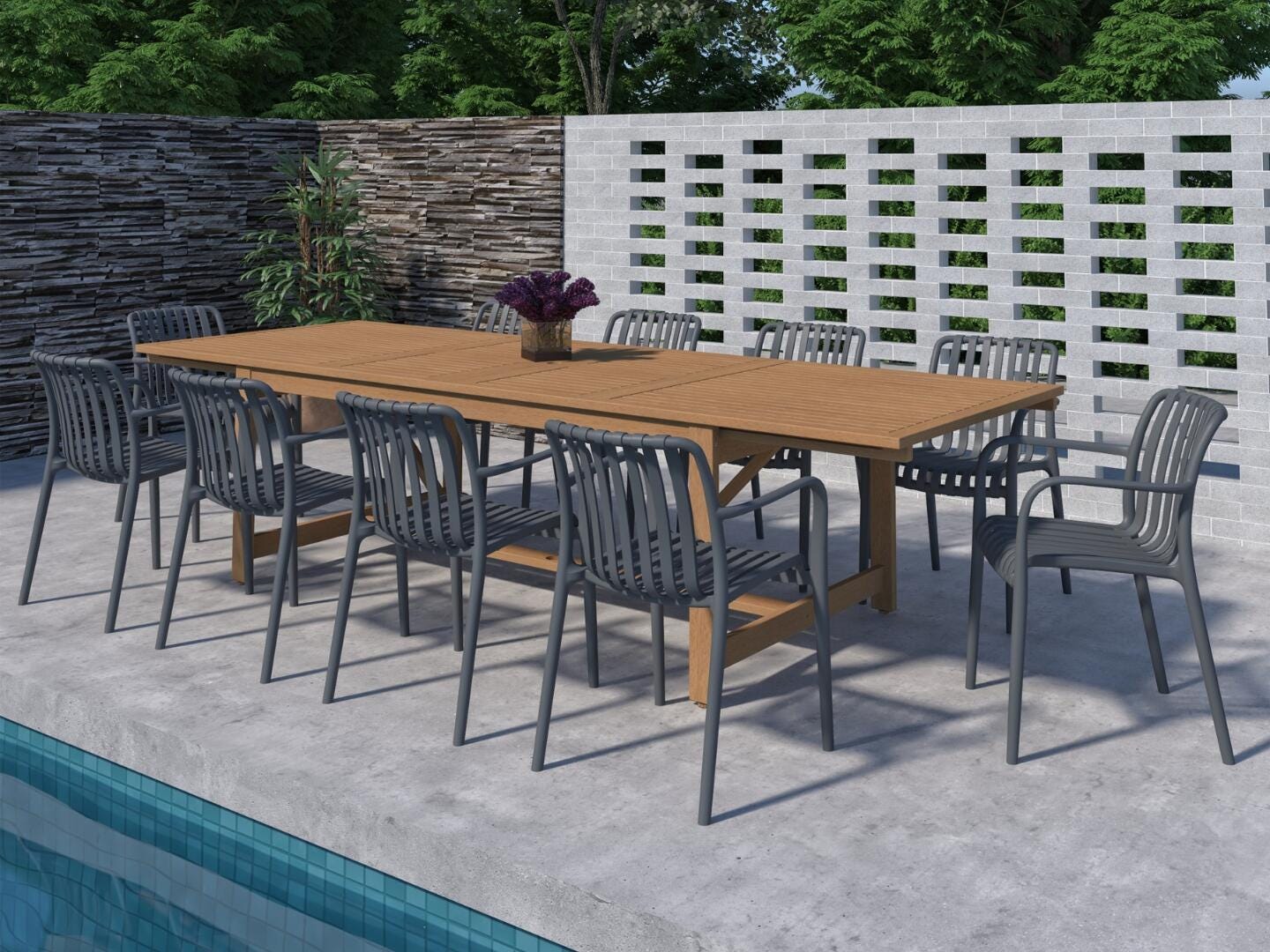 Amazonia Rumi Outdoor Extendable Dining Table and 10 Chairs, Gray/Brown, large