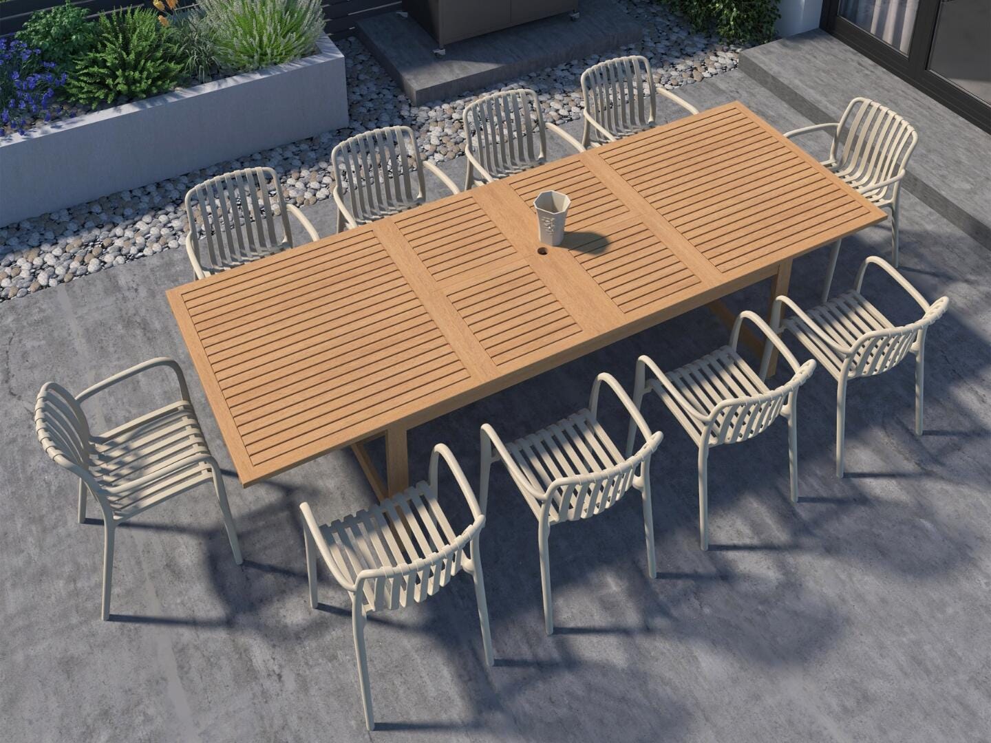 Amazonia Rumi Outdoor Extendable Dining Table and 10 Chairs, Sand/Brown, rollover