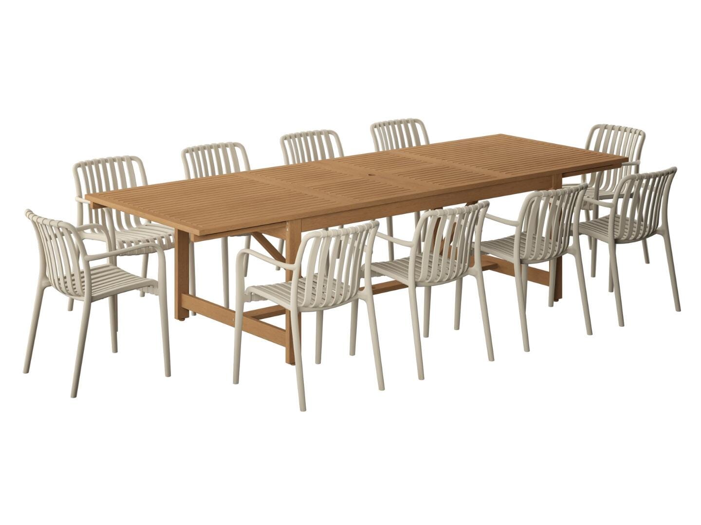 Amazonia Rumi Outdoor Extendable Dining Table and 10 Chairs, Sand/Brown, large