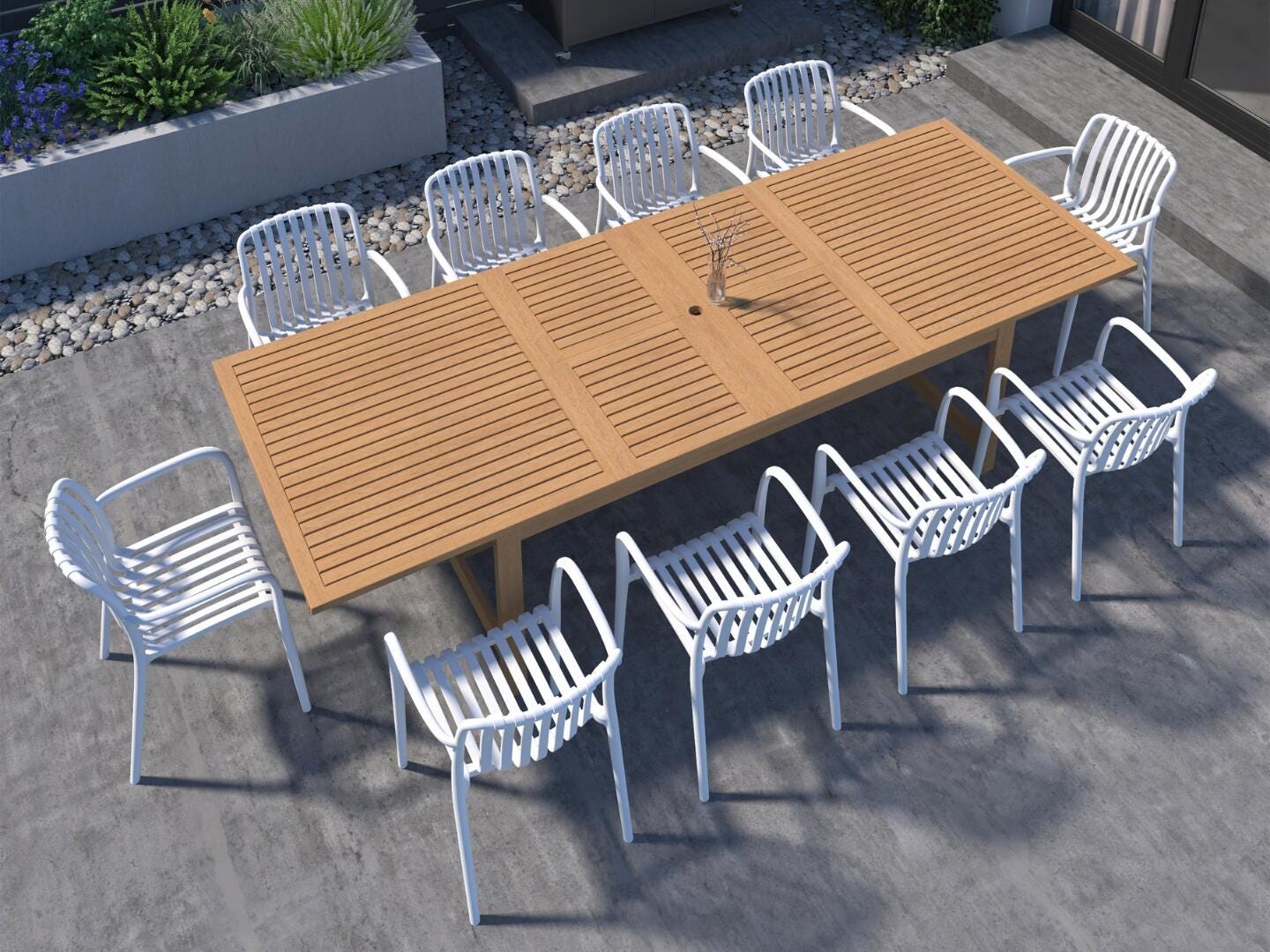 Amazonia Rumi Outdoor Extendable Dining Table and 10 Chairs, White/Brown, rollover