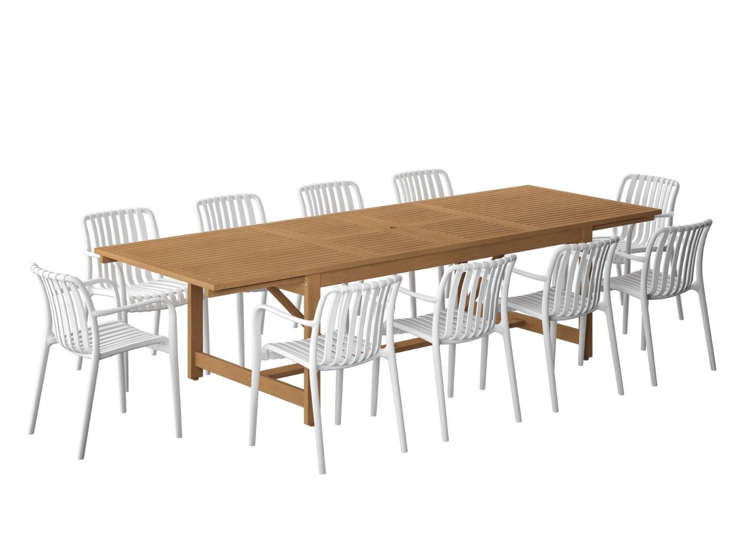 Amazonia Rumi Outdoor Extendable Dining Table and 10 Chairs, White/Brown, large
