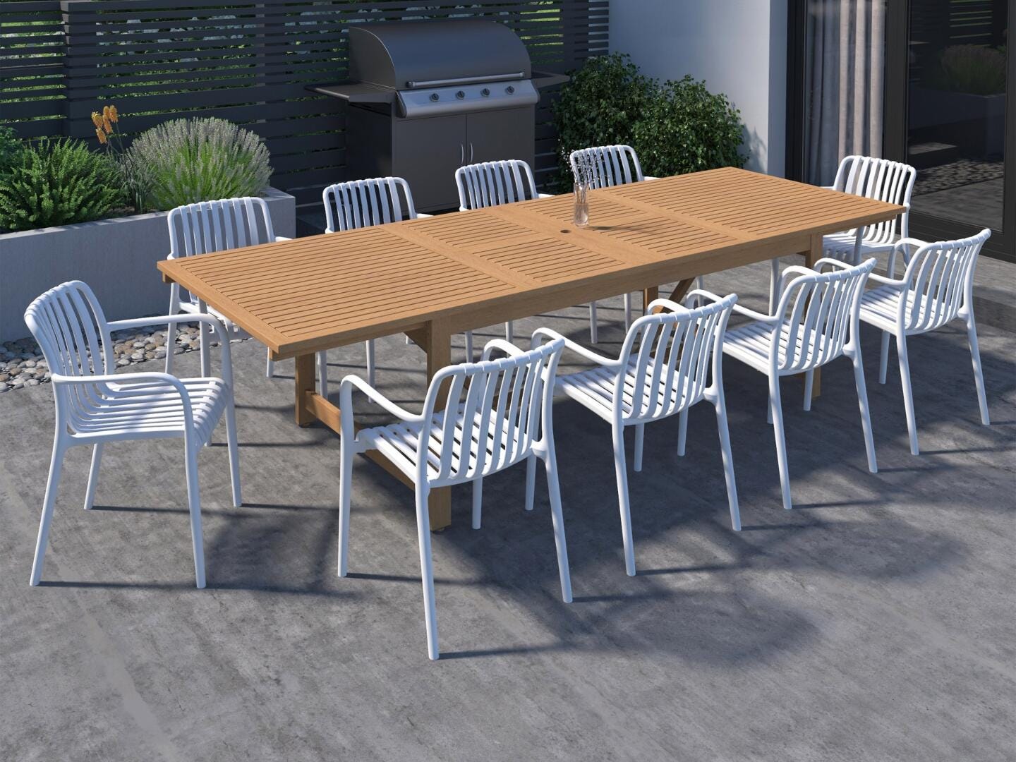 Amazonia Rumi Outdoor Extendable Dining Table and 10 Chairs, White/Brown, large