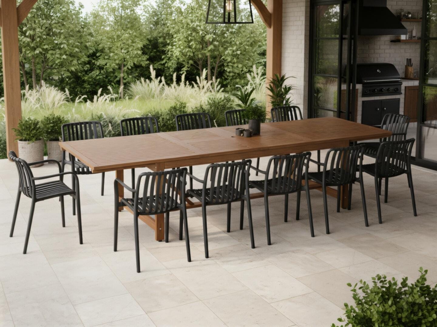Amazonia Rumi Outdoor Extendable Dining Table and 12 Chairs, Black/Brown, rollover
