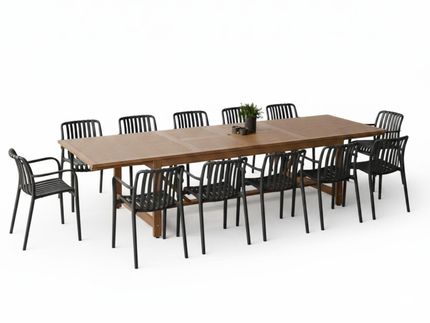 Amazonia Rumi Outdoor Extendable Dining Table and 12 Chairs, Black/Brown, large
