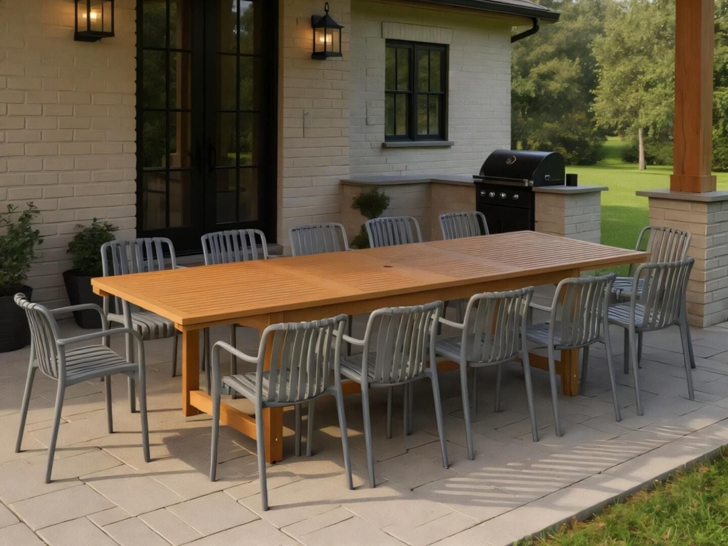 Amazonia Rumi Outdoor Extendable Dining Table and 12 Chairs, Gray/Brown, rollover