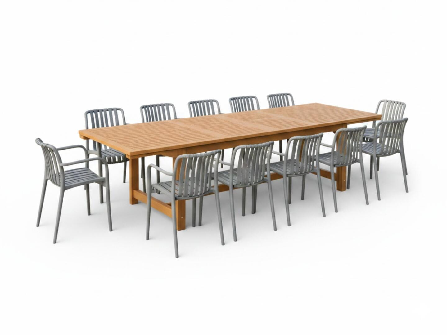Amazonia Rumi Outdoor Extendable Dining Table and 12 Chairs, Gray/Brown, large