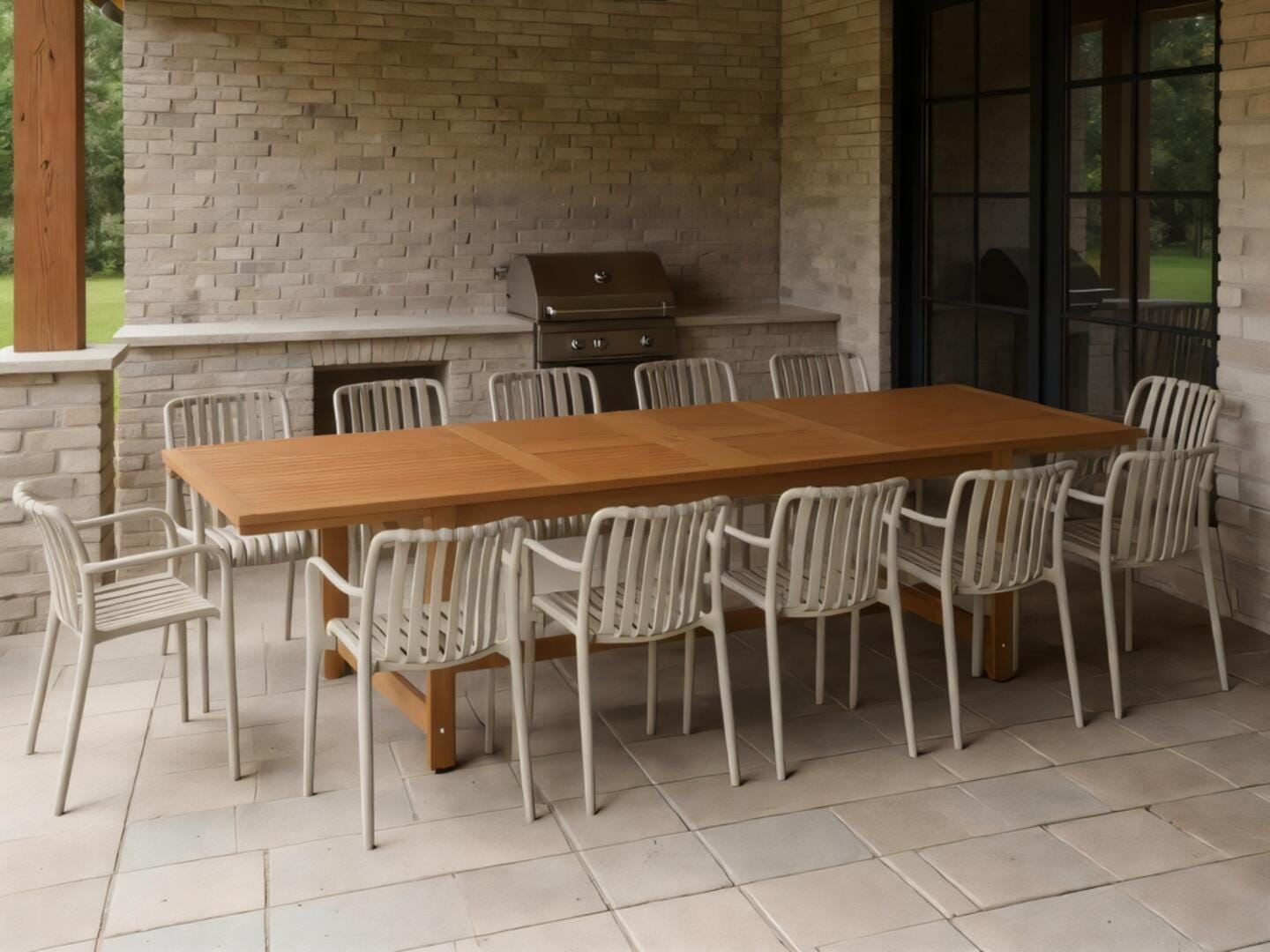 Amazonia Rumi Outdoor Extendable Dining Table and 12 Chairs, Sand/Brown, rollover