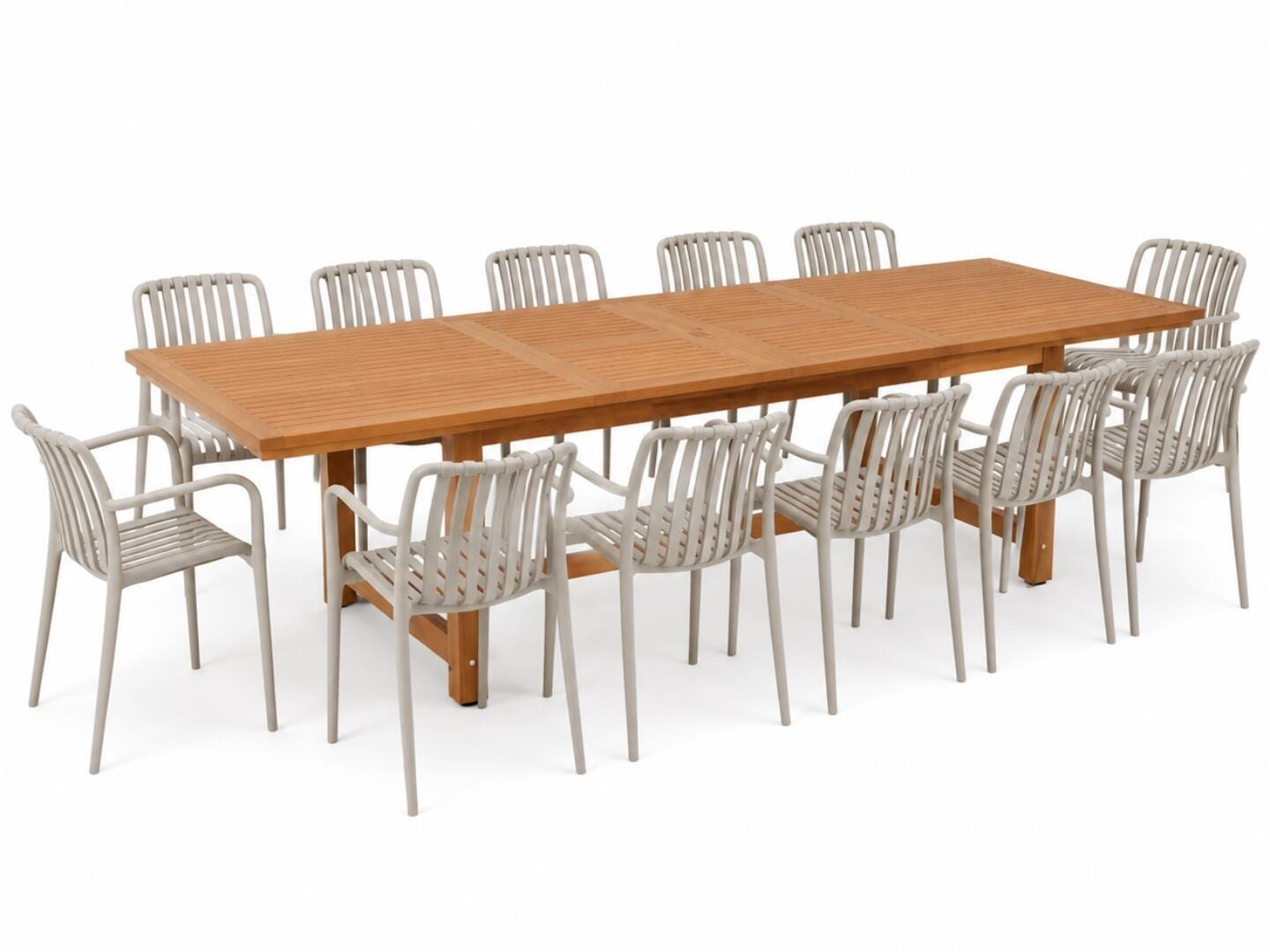 Amazonia Rumi Outdoor Extendable Dining Table and 12 Chairs, Sand/Brown, large