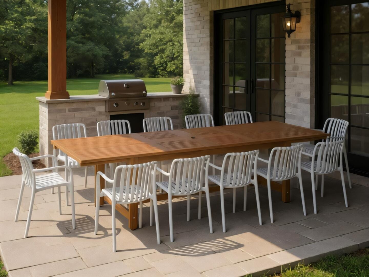 Amazonia Rumi Outdoor Extendable Dining Table and 12 Chairs, White/Brown, rollover