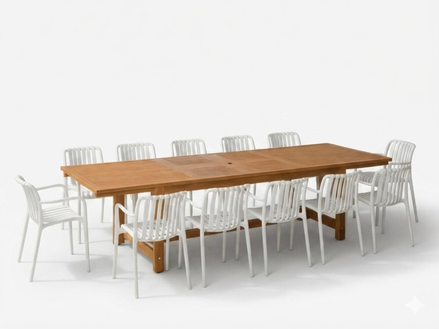 Amazonia Rumi Outdoor Extendable Dining Table and 12 Chairs, White/Brown, large