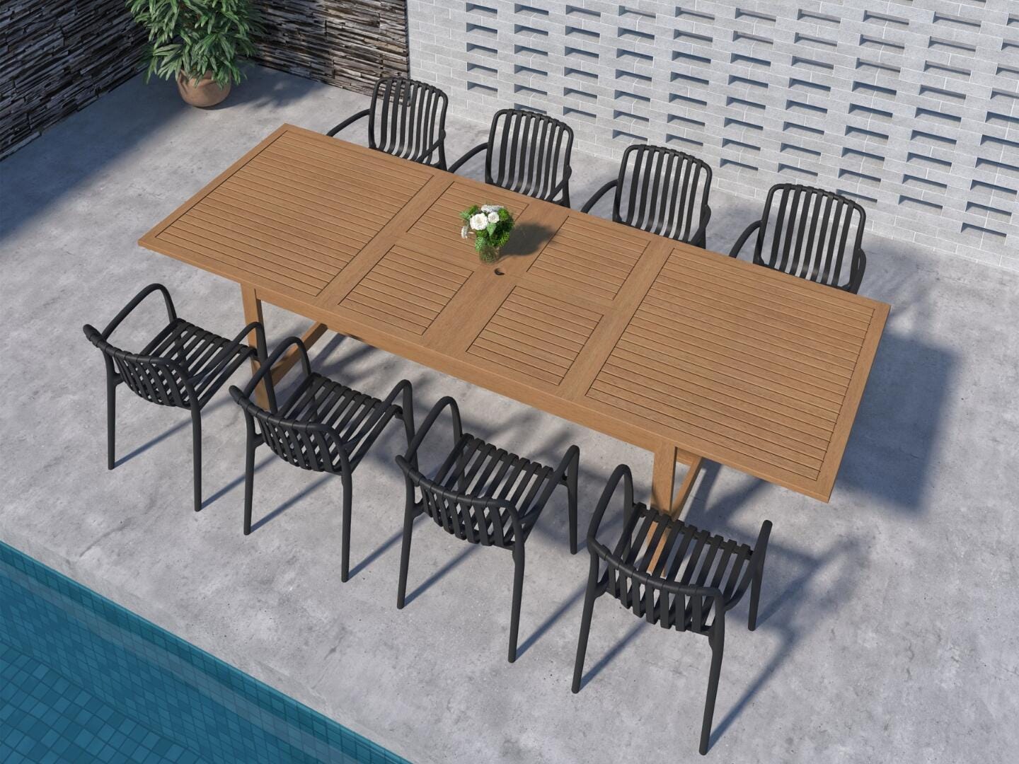 Amazonia Rumi Outdoor Extendable Dining Table and 8 Chairs, Black/Brown, rollover