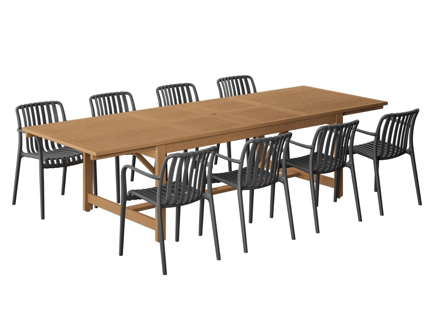 Amazonia Rumi Outdoor Extendable Dining Table and 8 Chairs, Black/Brown, large