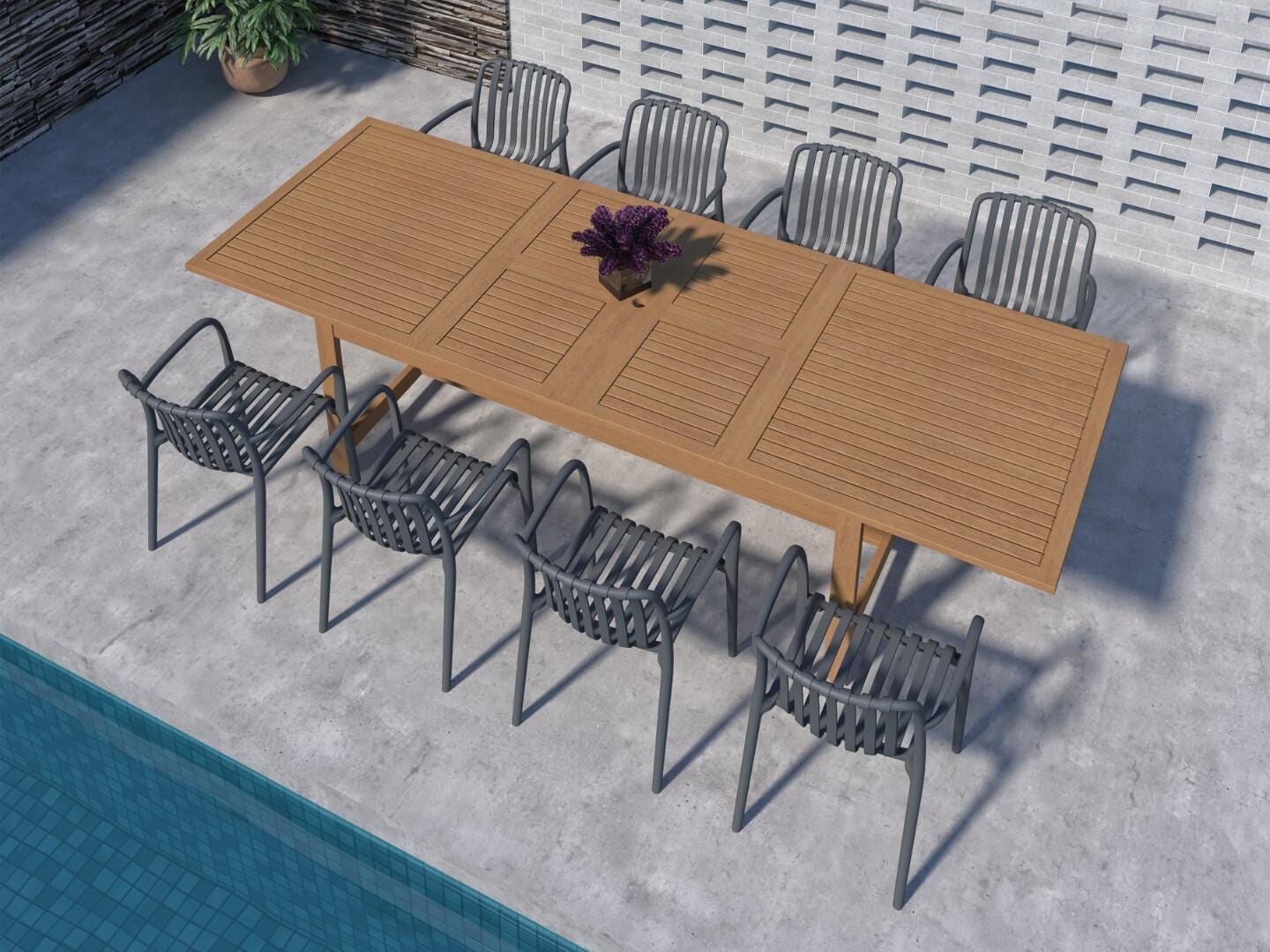 Amazonia Rumi Outdoor Extendable Dining Table and 8 Chairs, Gray/Brown, rollover