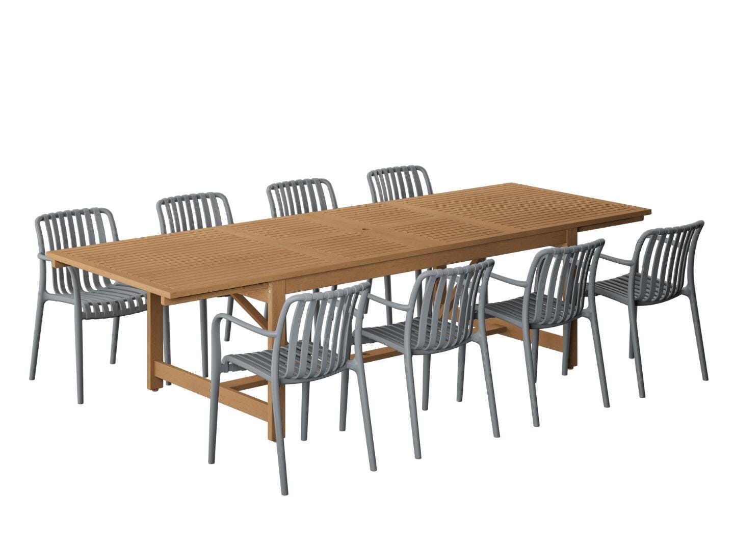 Amazonia Rumi Outdoor Extendable Dining Table and 8 Chairs, Gray/Brown, large