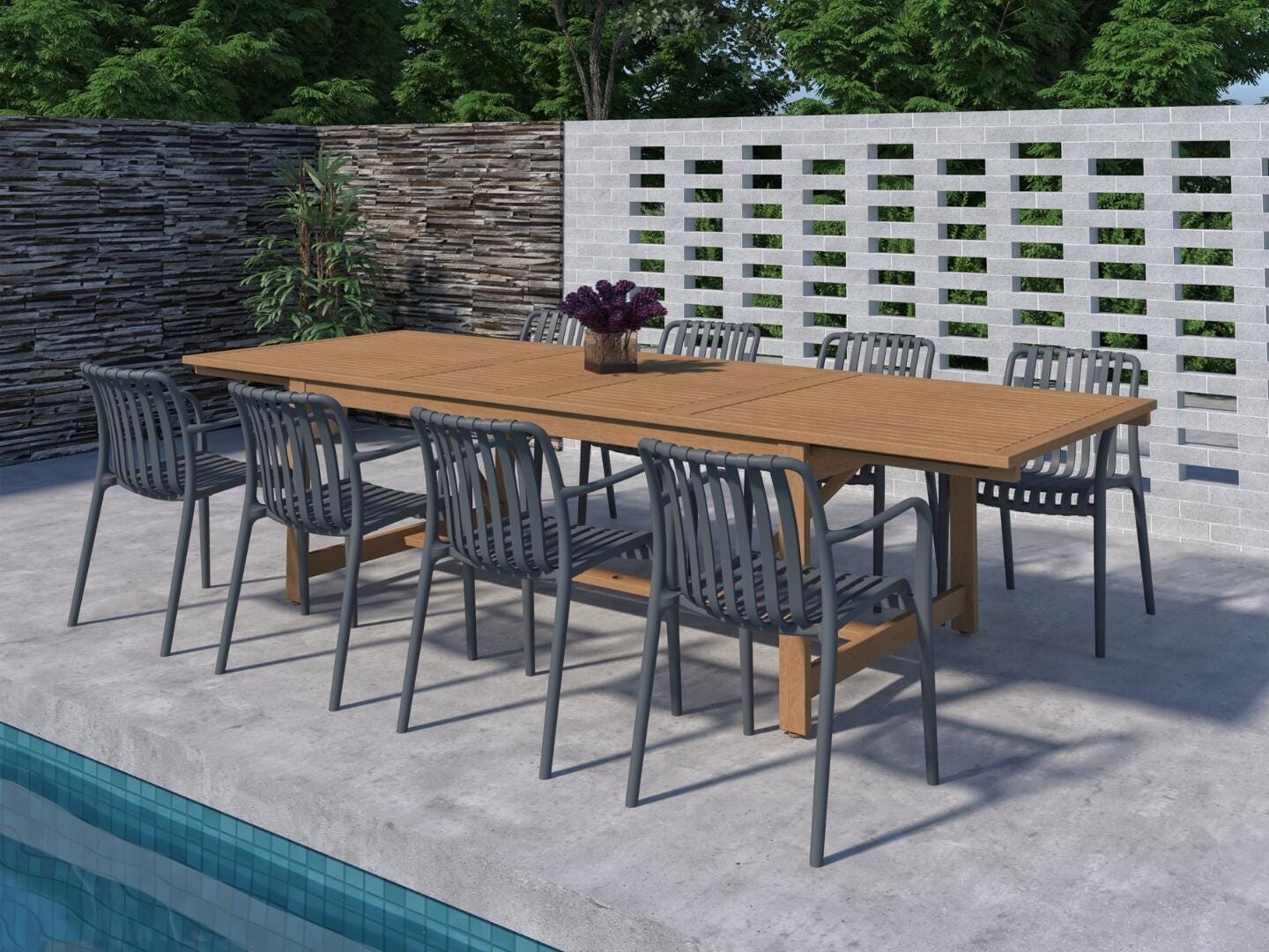 Amazonia Rumi Outdoor Extendable Dining Table and 8 Chairs, Gray/Brown, large