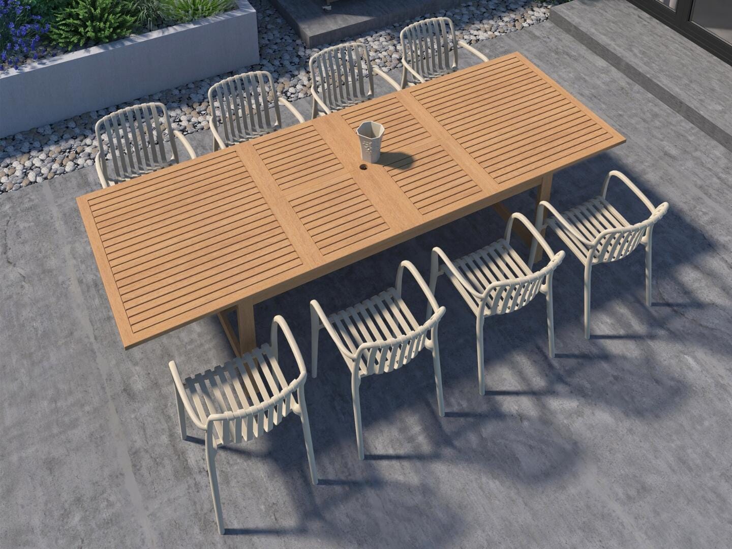 Amazonia Rumi Outdoor Extendable Dining Table and 8 Chairs, Sand/Brown, rollover