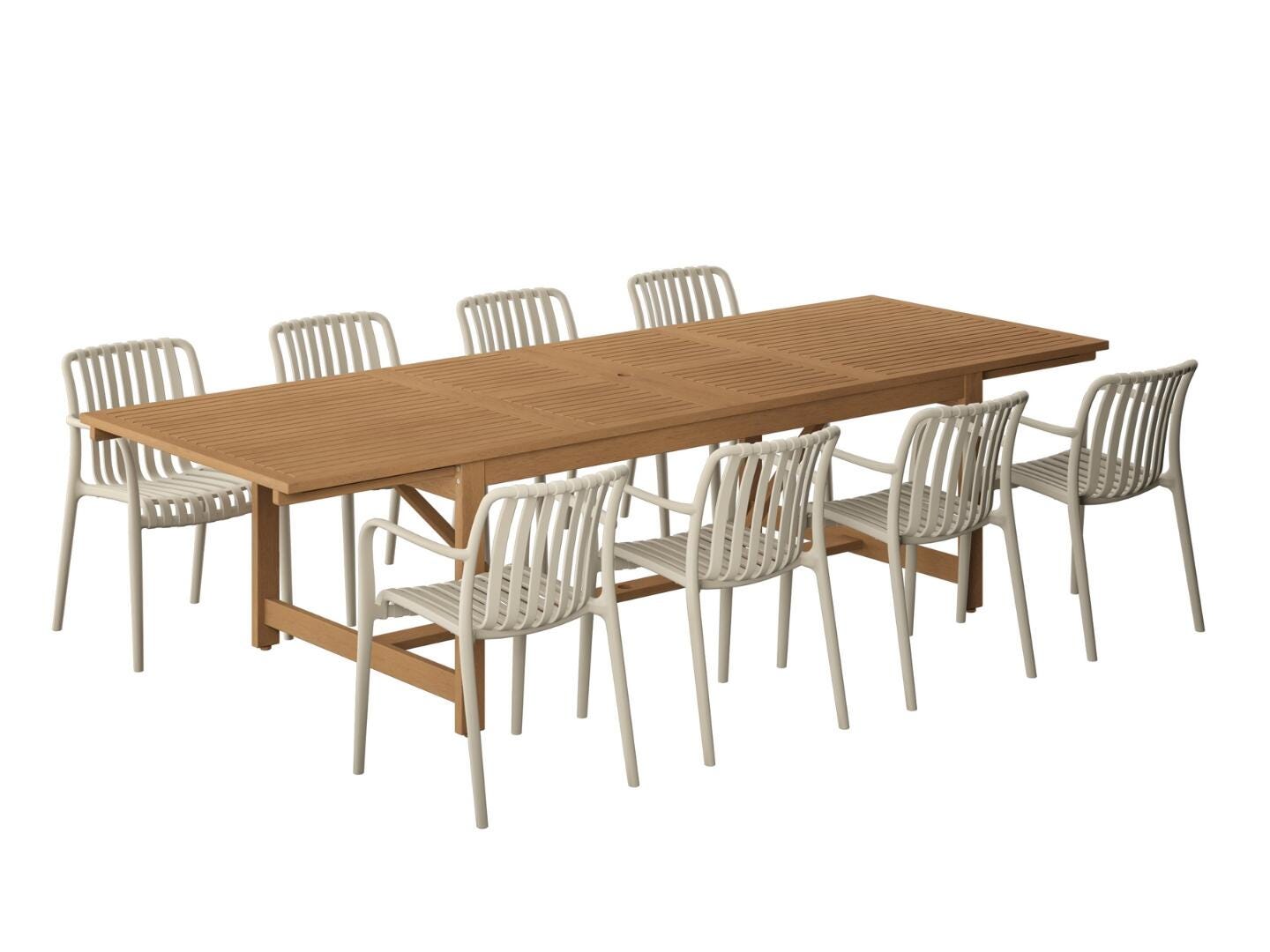 Amazonia Rumi Outdoor Extendable Dining Table and 8 Chairs, Sand/Brown, large