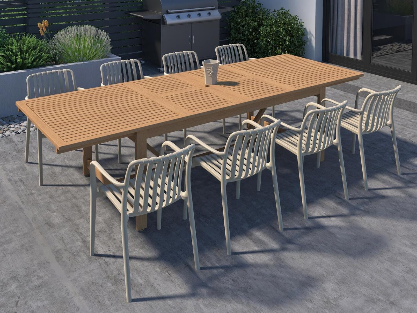 Amazonia Rumi Outdoor Extendable Dining Table and 8 Chairs, Sand/Brown, large