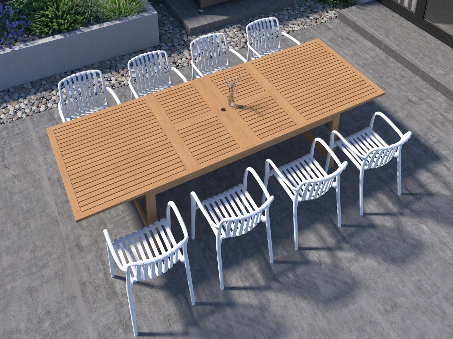Amazonia Rumi Outdoor Extendable Dining Table and 8 Chairs, White/Brown, rollover