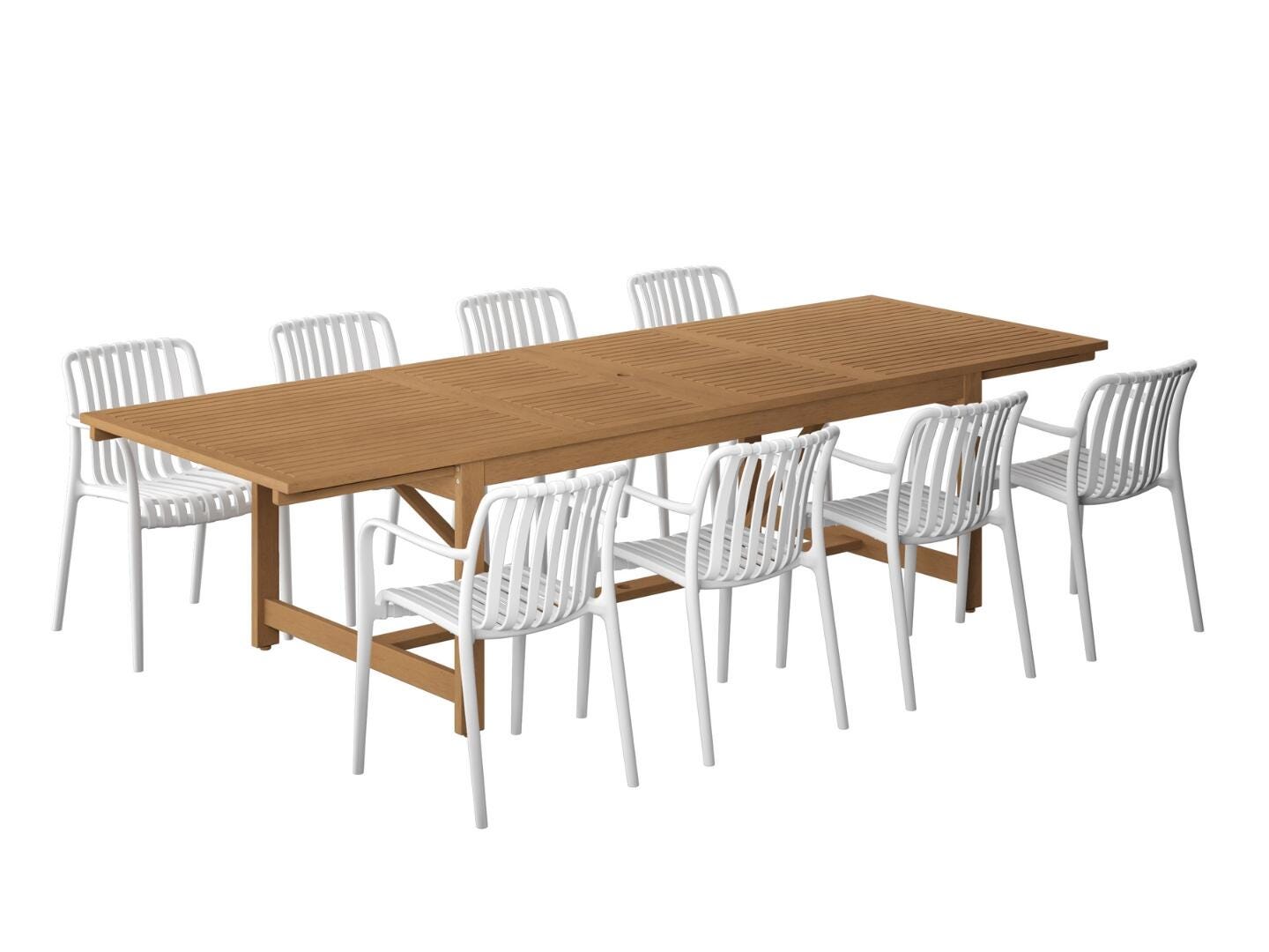 Amazonia Rumi Outdoor Extendable Dining Table and 8 Chairs, White/Brown, large