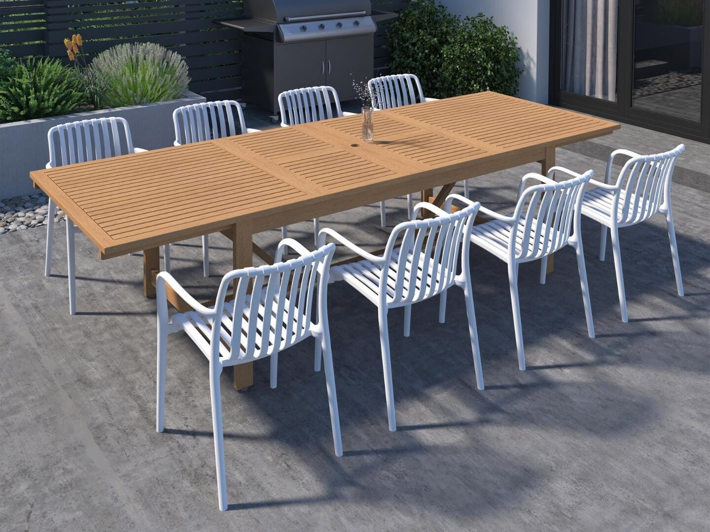 Amazonia Rumi Outdoor Extendable Dining Table and 8 Chairs, White/Brown, large