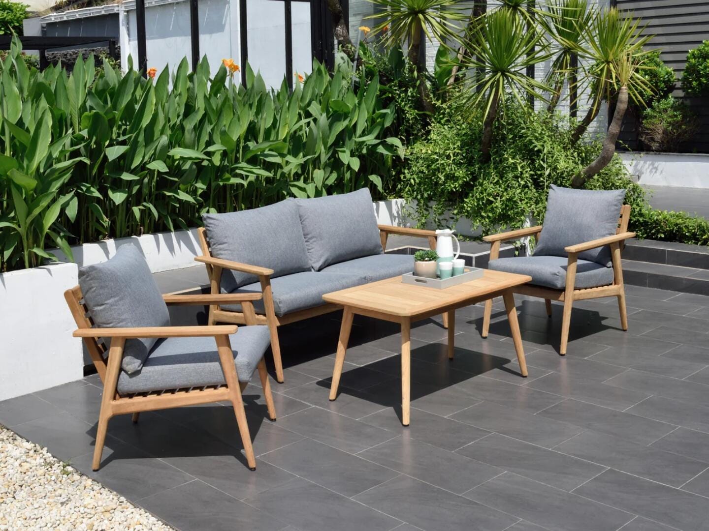 Amazonia Shaniq Outdoor Loveseat with 2 Chairs and Coffe Table, , large