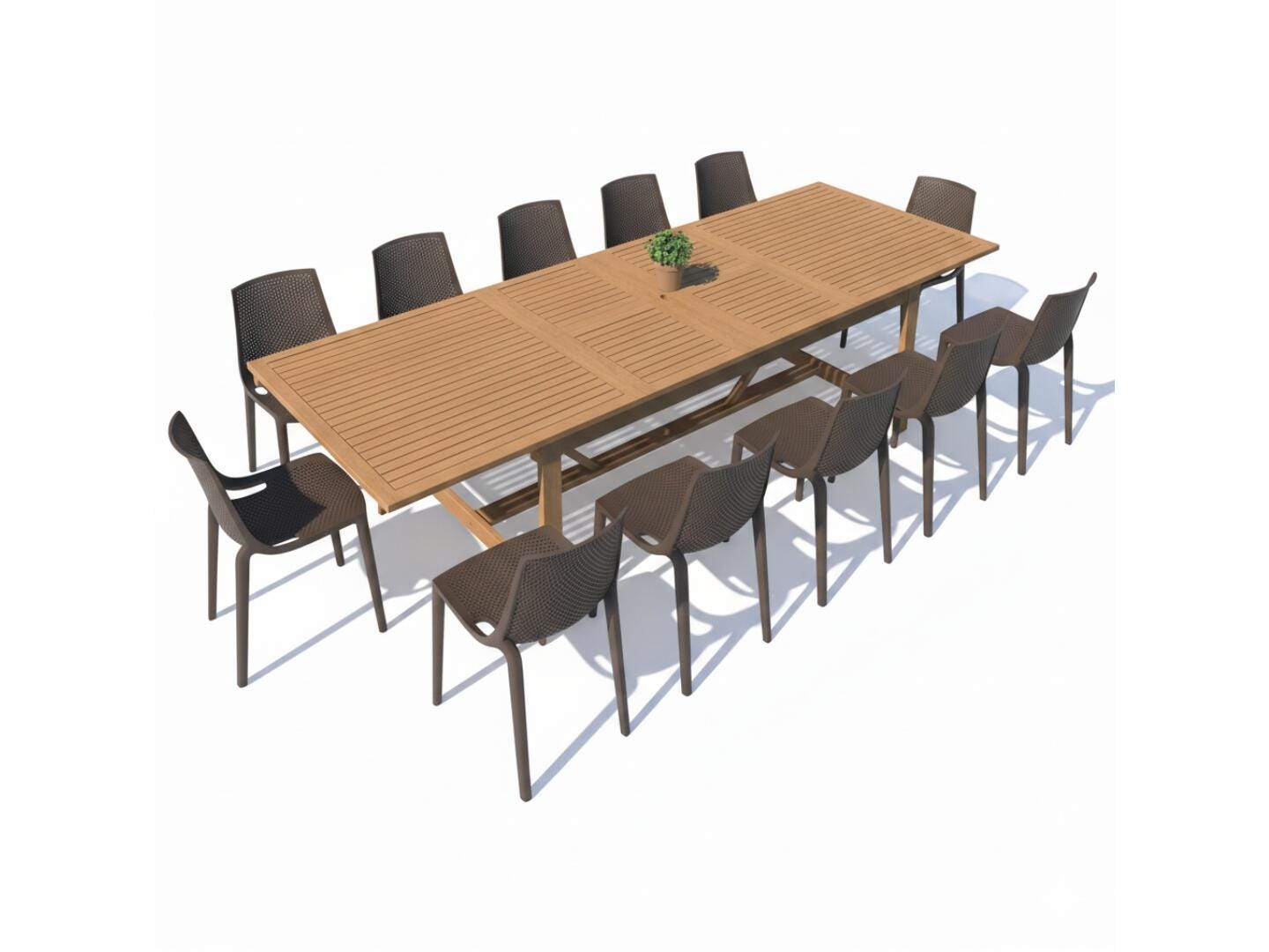 Amazonia Stack Outdoor Extendable Dining Table and 12 Chairs, Teak/Brown, large