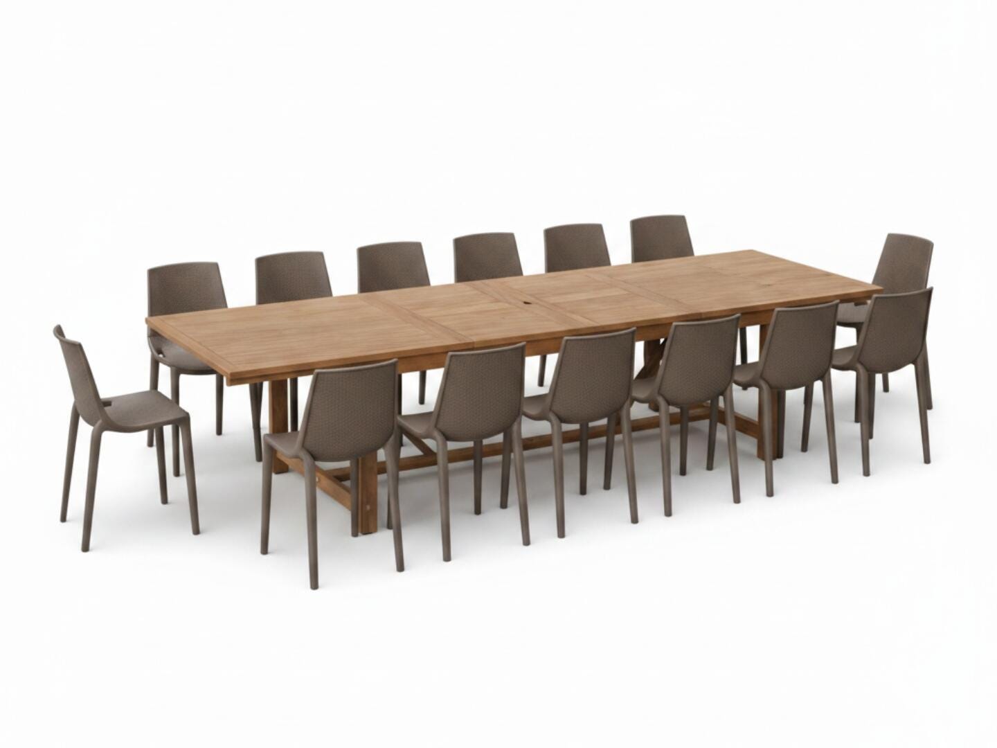 Amazonia Stack Outdoor Extendable Dining Table and 14 Chairs, Walnut/Dark Gray, large